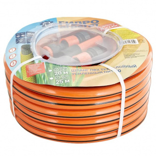 Шланг Гидроагрегат ПВХ-арм, D20, 3/4", 20м, Усил. с фитингом Оранж./черн.пол.(бухта) фото 45523