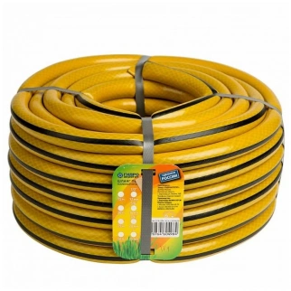 Шланг Гидроагрегат ПВХ-арм D20, 3/4", 20м, Усил. с фитингом, Жел.чер.пол. (бухта) фото 45515