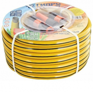 Шланг Гидроагрегат ПВХ-арм D20, 3/4", 20м, Усил. с фитингом, Жел.чер.пол. (бухта) фото 45514