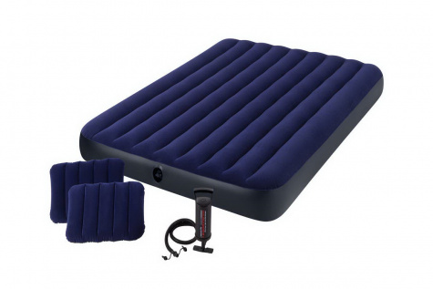 Матрас надувной с подушками и насосом Intex Classic Downy Airbed Fiber-Tech, 152х203х25 см 64765